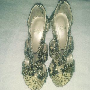 Stuart Weitzman Snakeskin Embossed Leather Studded Heeled Sandals